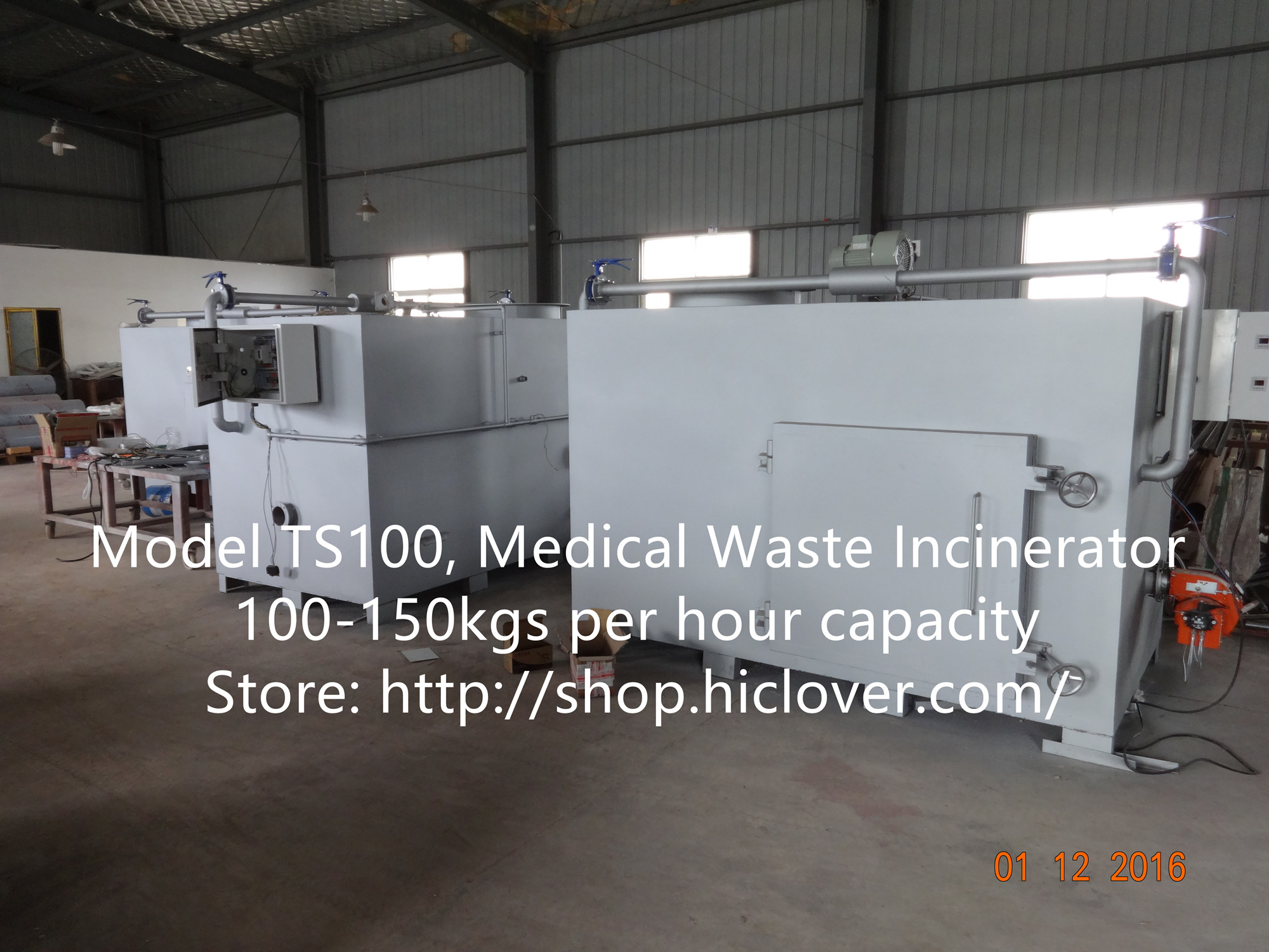 Model TS100, Medical Waste Incinerator 100-150kgs per hour capacity